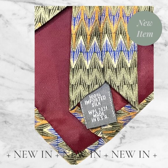 Croft & Barrow Zigzag Pattern Silk Tie - Green Yellow & Blue - Picture 10 of 12